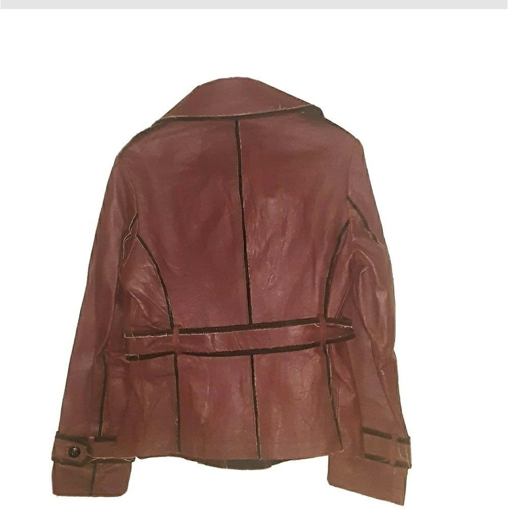 My Tribe Burgandy brown Leather Jacket Size Large - Picture 3 of 9